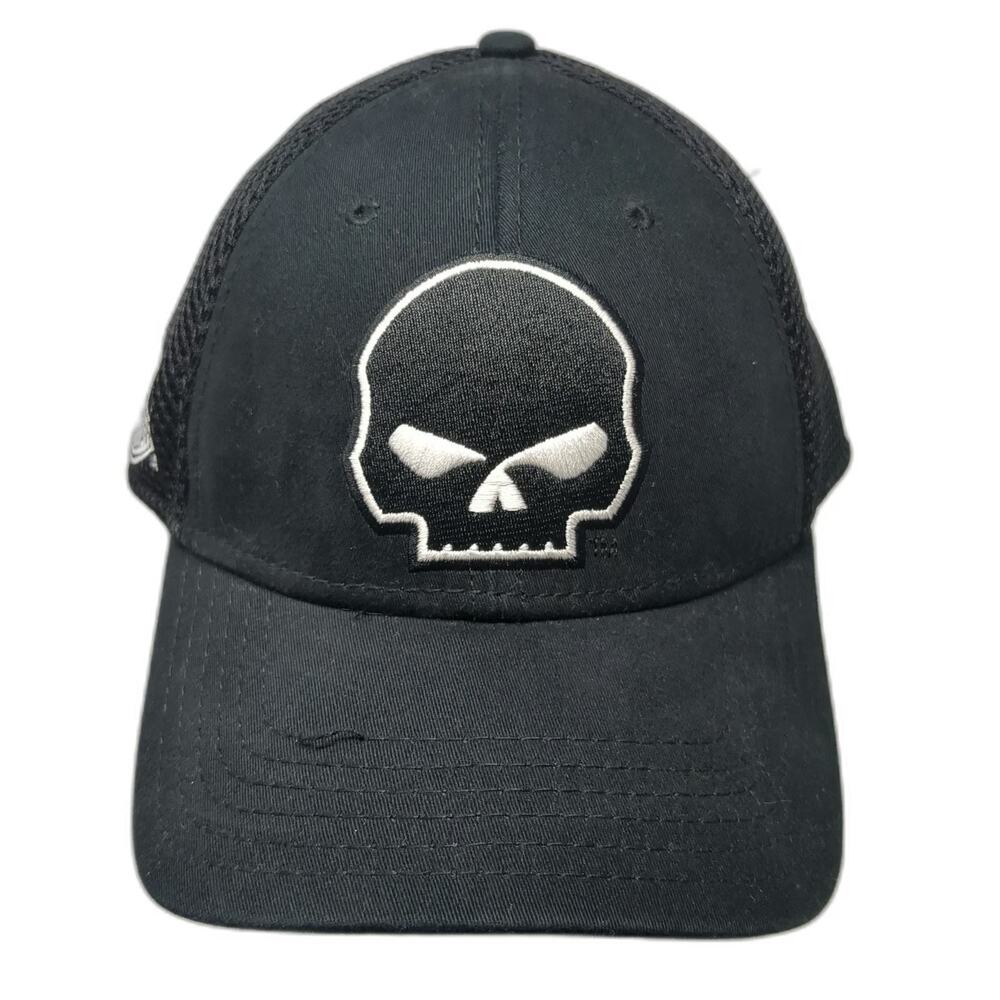 Harley-Davidson Baseball Cap Black One Size Skull Embroidered Mesh Fitted Hat